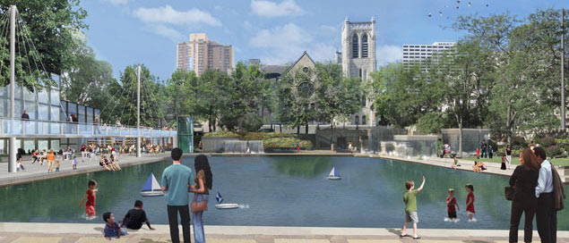 Peavey Plaza Basin in Summer