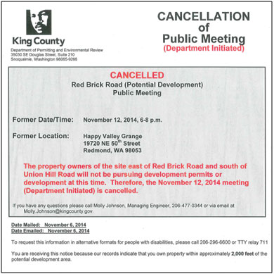 Cancellation of Public Meeting Notice - Old Red Brick Road