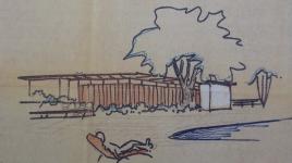 George Rockrise sketch of the Donnell bathhouse, University of California, Berkeley
