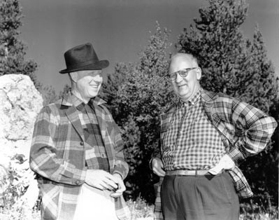 Conrad Wirth (right) with WODC chief Sanford "Red" Hill in Yellowstone in 1959.