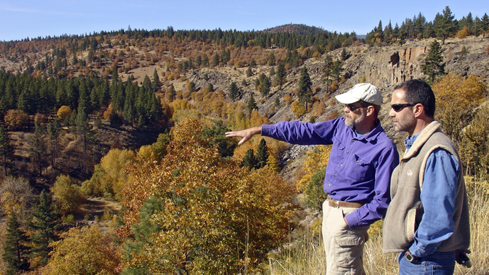 Stan Bales (left) looking over Susan River Canyon and Bizz Johnson Trail in Lassen County, CA - Photo courtesy Stan Bales