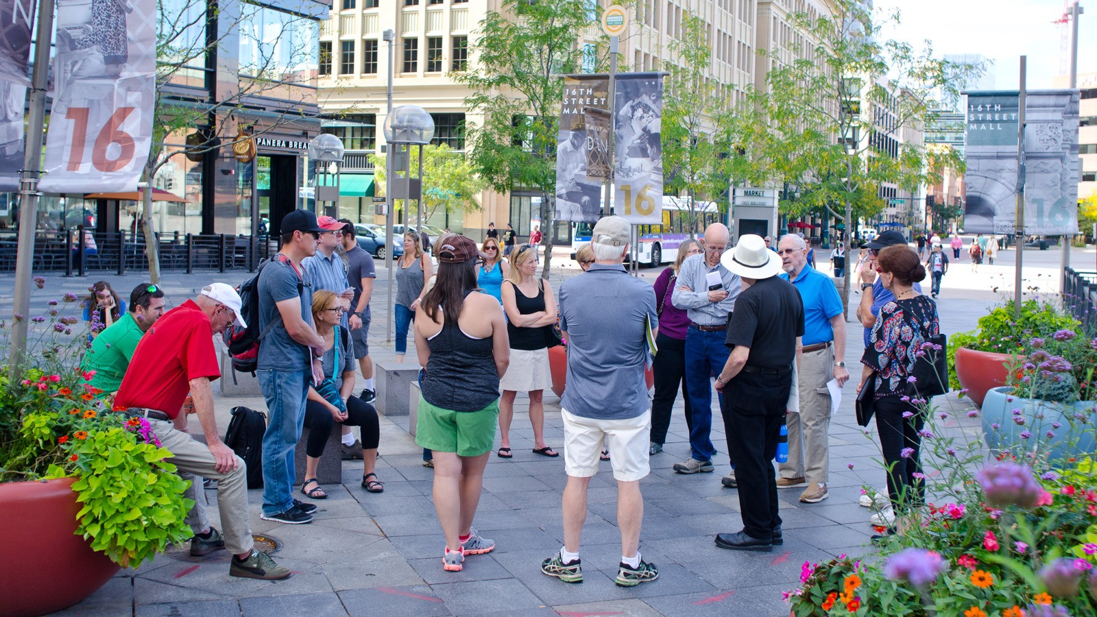 Tour attendees learn about the design of the 16th Street Mall