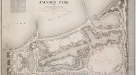 1895 general plan for Jackson Park with overlay of Fair structures, Chicago, IL