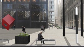 Revised rendering of 140 Broadway Plaza without circular planter, viewing from Broadway