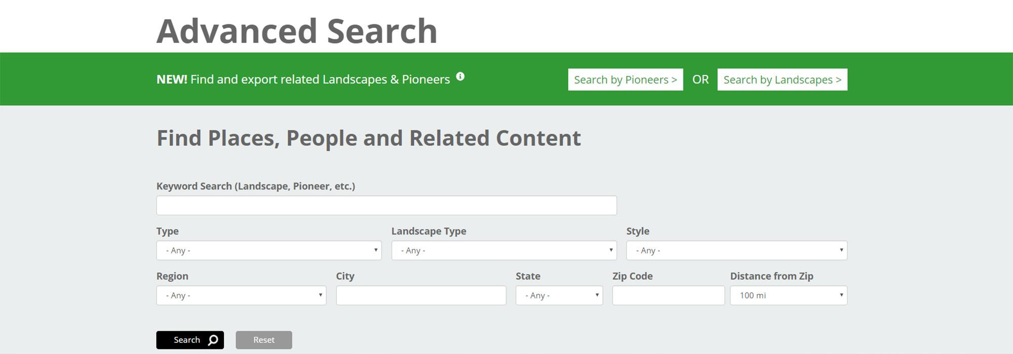 New Advanced Search for Landscapes and Pioneers