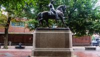Statue of Paul Revere in Paul Revere Mall, southeast of Old North Church, Boston, MA