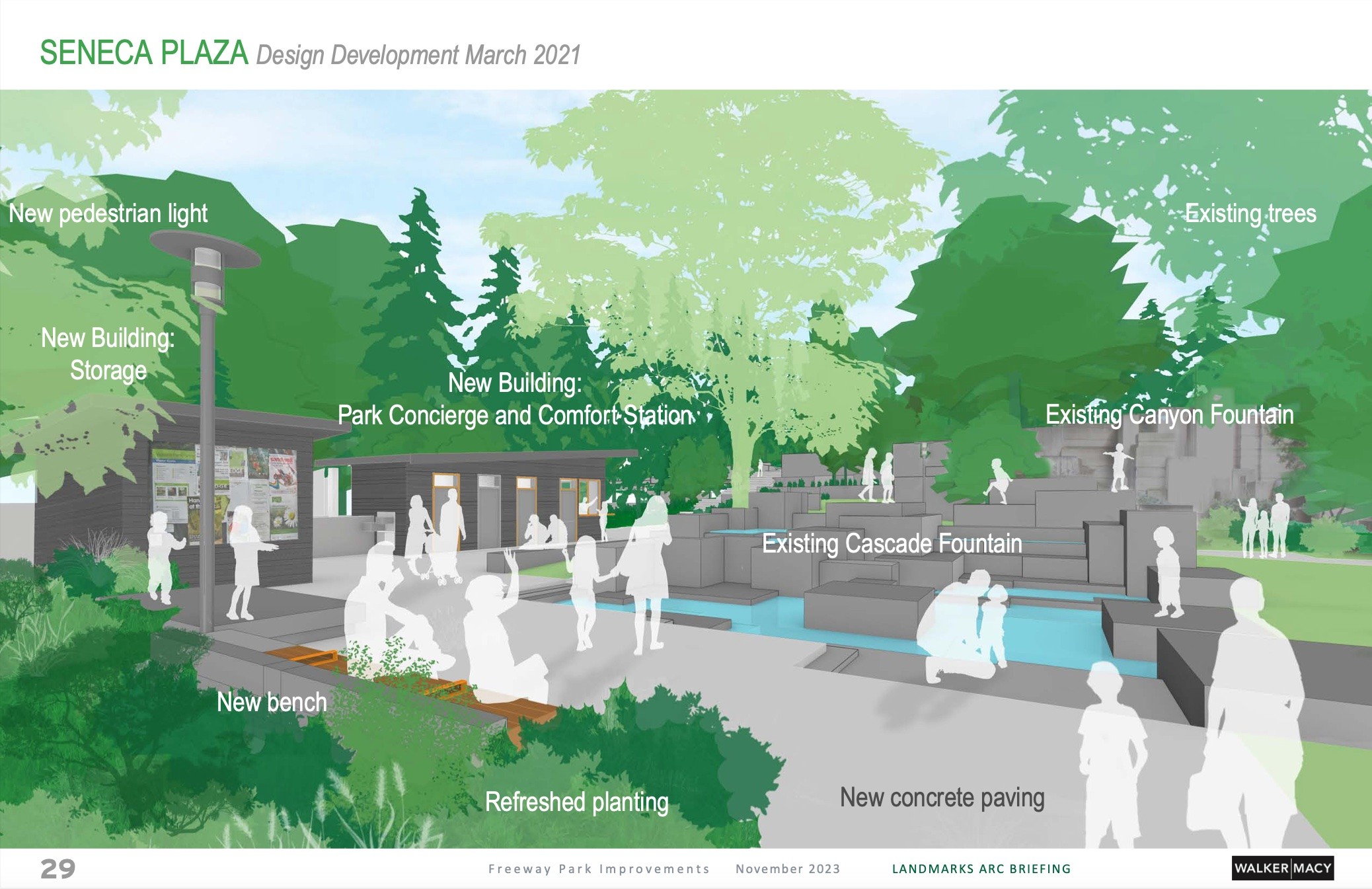 Freeway Park, Seattle, WA, Seneca Plaza Proposed Additions, Nov 2023