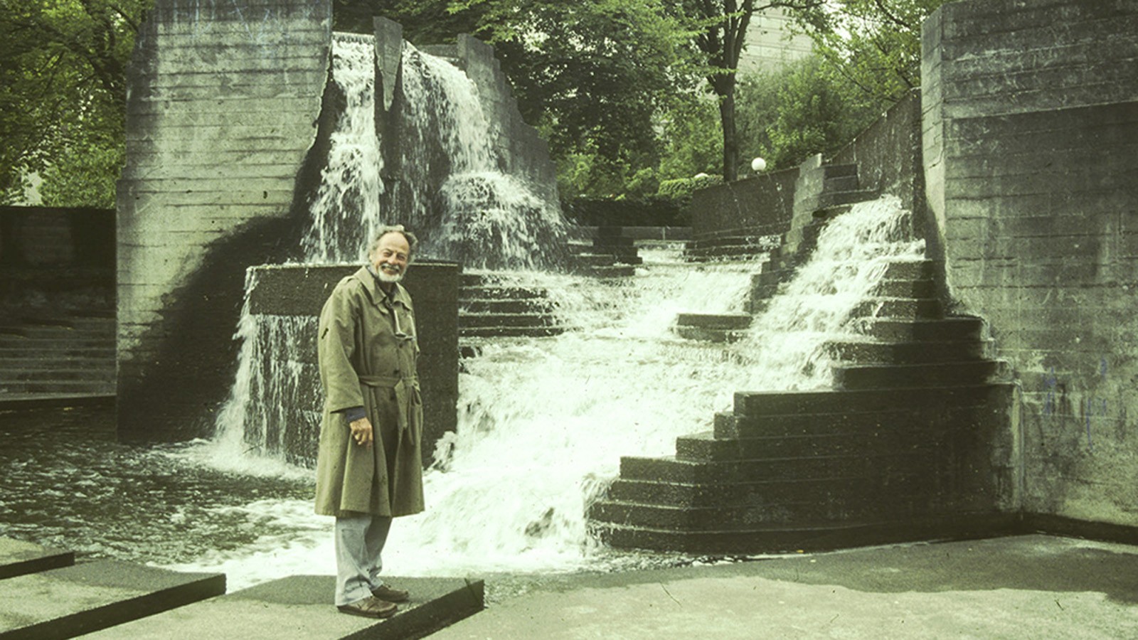 Lawrence Halprin at Lovejoy Plaza in Portland, from The Cultural Landscape Foundation archive courtesy of the Office of Lawrence Halprin