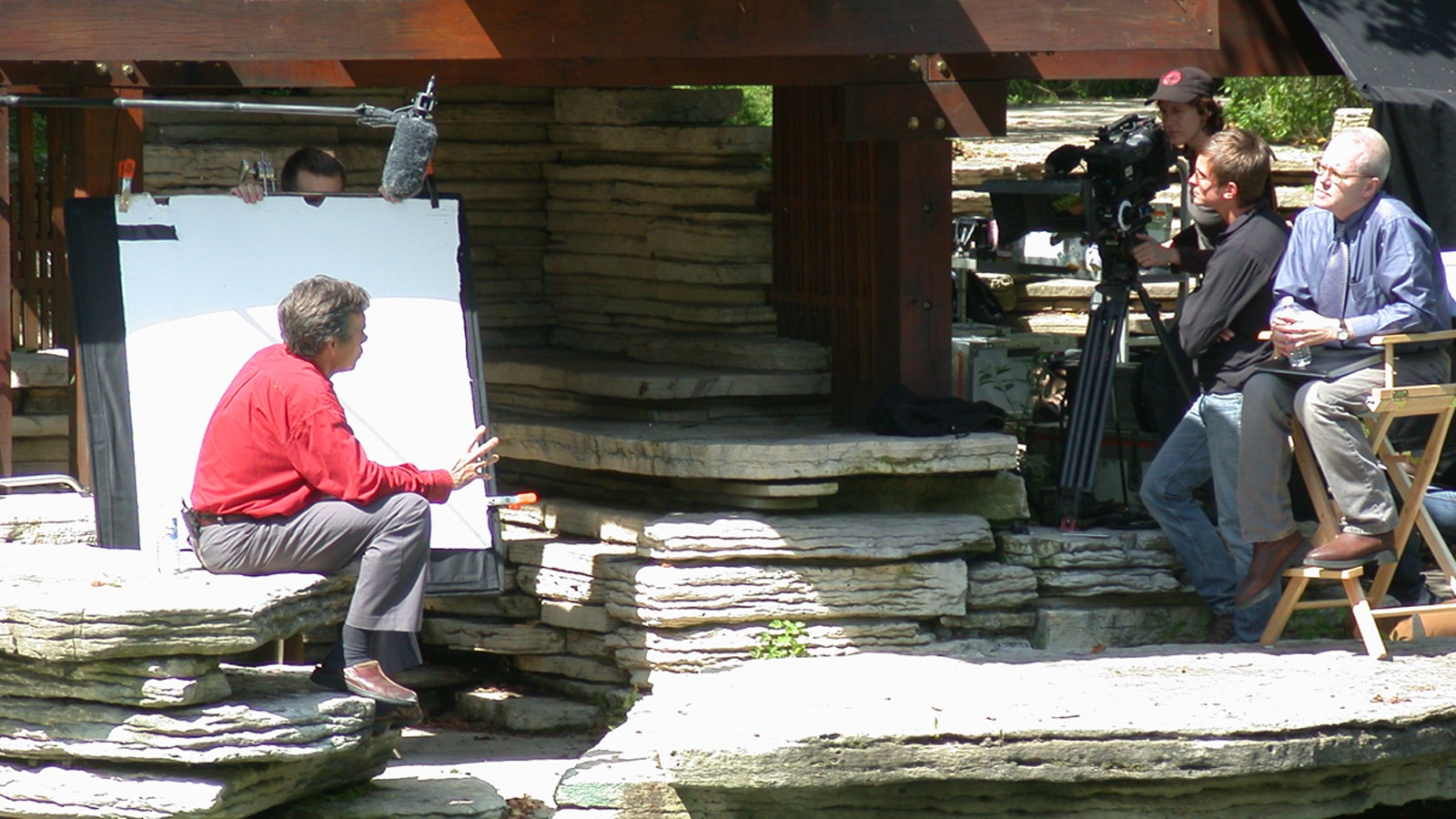 Mark Frazel interviews Peter Hale at Alfred Caldwell's Lily Pool - Photo courtesy Carey Lundin
