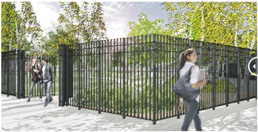 Renderings depicting before (above) and after (below), New York City Parks and Recreation's "Parks Without Borders" initiative