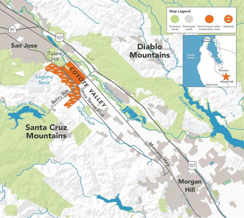 Map of the North Coyote Valley Conservation Transaction Area, courtesy Santa Clara Valley Open Space Authority.
