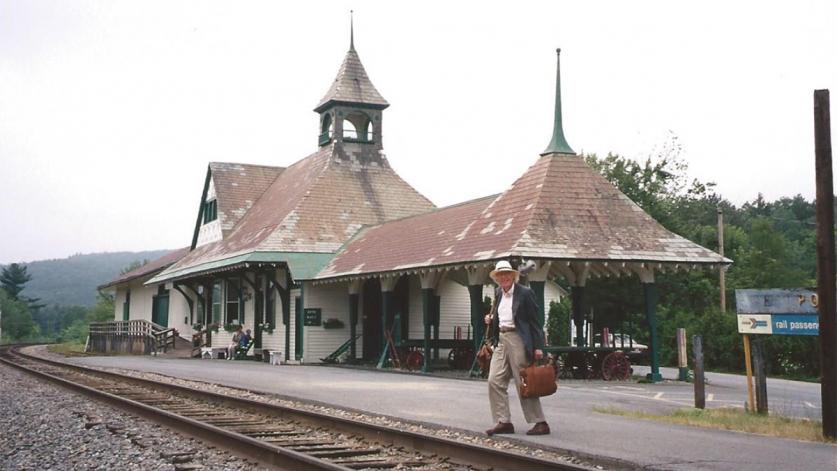 Dan Kiley at the train station in Westport, New York, circa 1998