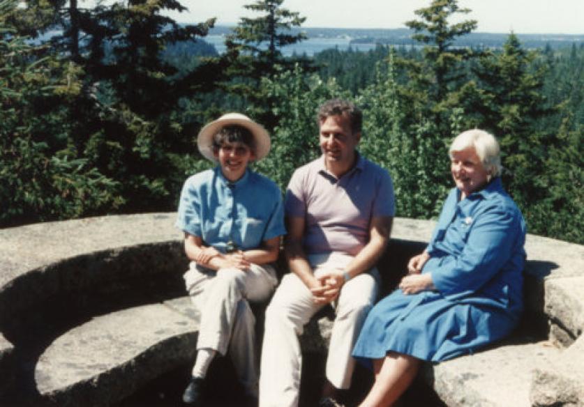 Judith Tankard (left), Patrick Chasse, and Diane Kostial McGuire at Eyrie, the Rockefeller Estate.