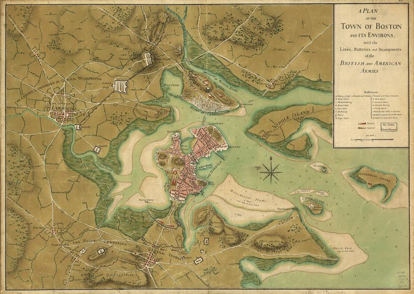 Map of Boston showing disposition of American and British Forces during the Battle of Bunker Hill