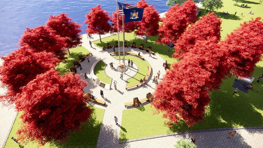 Rendering of Essential Workers Monument proposed for Rockefeller Park in New York, NY