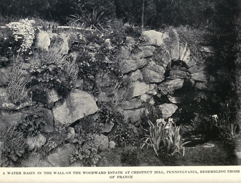 A water basin in the wall on the Woodward estate, from The Practical Book of Garden Architecture, 1914