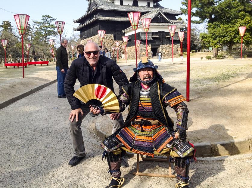 Foreground: TCLF Stewardship Council Member Raymond Jungles and friend at Matsue Castle.  Background, left: Rob Haimes and TCLF Board Co-Chair Joan Shafran.